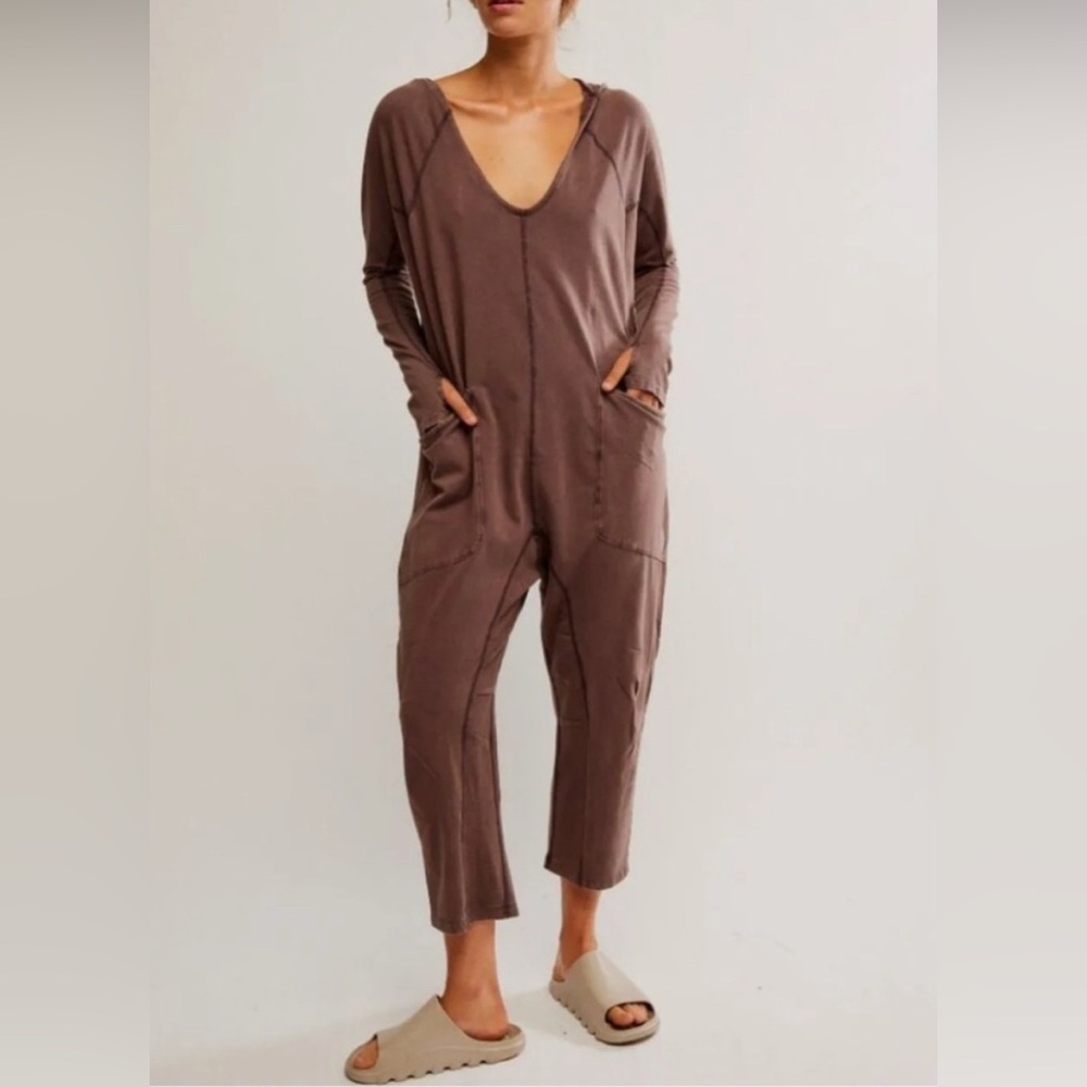 FP Movement by Free People Hot Shot Brown Relaxed V-Neck Jumpsuit